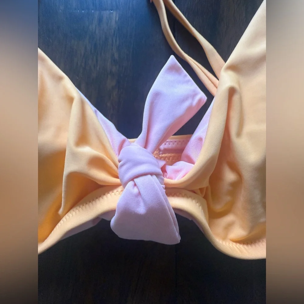 Aerie scoop tie front peachy‎ orange and Pink bikini swim suit top XXL NWT